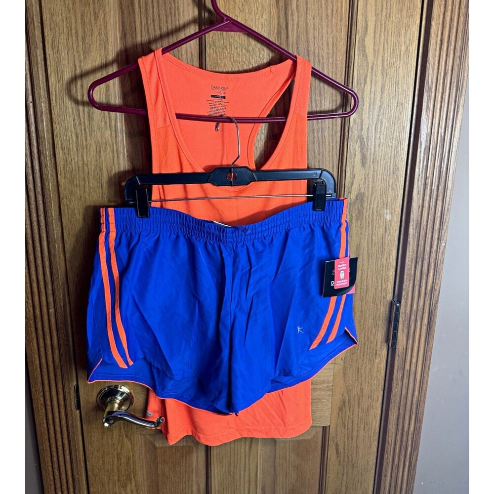 Danskin Now Women’s Purple Athletic Shorts L and matching L Orange Tank